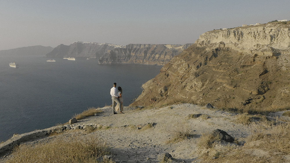 engagement drone shooting santorini sunset video